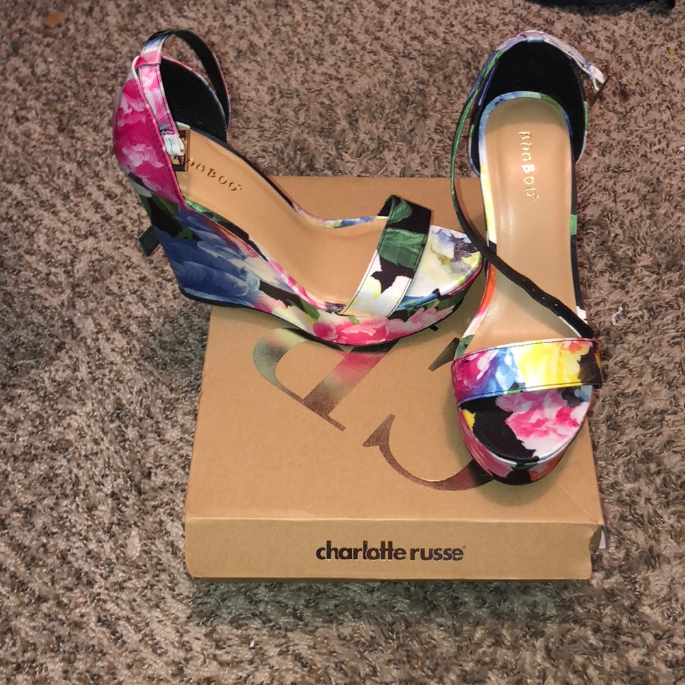 Charlotte Russe wedge floral heels brand new